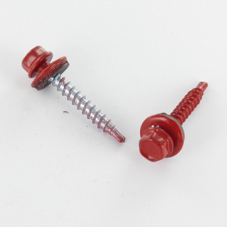 1 x Self Drilling Hexagonal Head 4.8X35 Neoprene Bonded Sealing Washer Epdm Zinc Plated Ral3002/Carmine Red