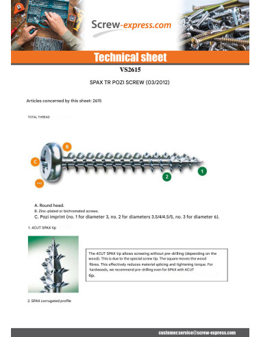 1 x Screw Spax Round Head Pozi PZ2 4X30 WIROX