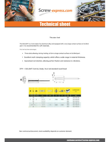 1 x Rivet Blind GOLIGHT ALU/ALU TRS 4.8X16 RAL
