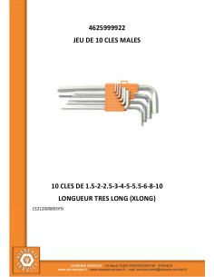 Set of 10 KEYS MALES Hexagon Recess 1.5 to 10 Length XL 2