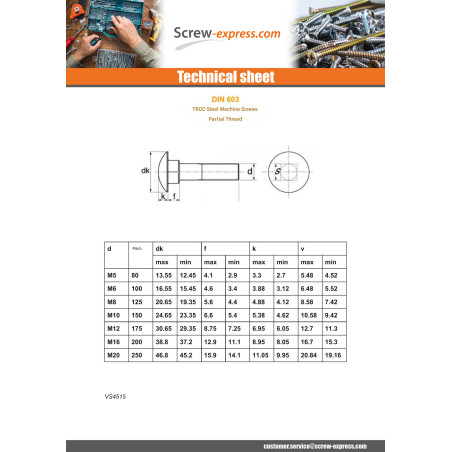 1 x Carriage Bolt M12X150 Partial Thread Zinc Plated