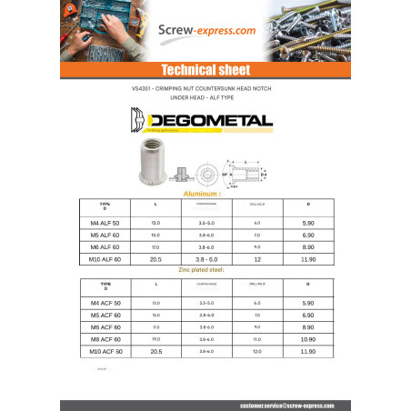 1 x Rivet Nuts Countersunk Head M8X19 ACF 60