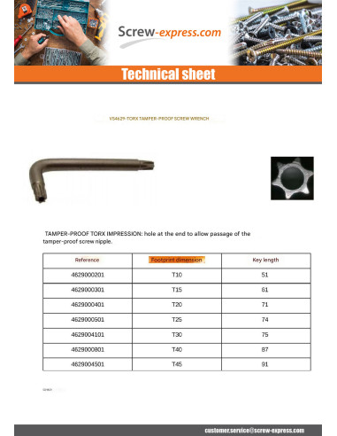 1 x Key Linch Pin Screw Security T30 Steel