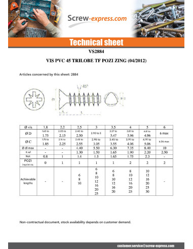 1 x Screw For Plastic TRILOBE Countersunk Head...
