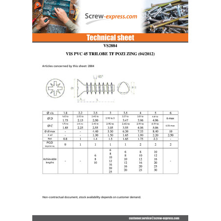 1 x Screw For Plastic TRILOBE Countersunk Head Pozi 5X30 FILLET45 Zinc Plated micro screw