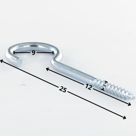 1 x Hook CUPBOARD 3X12 Thread Length: 8 Total Lengh 25 Zinc Plated