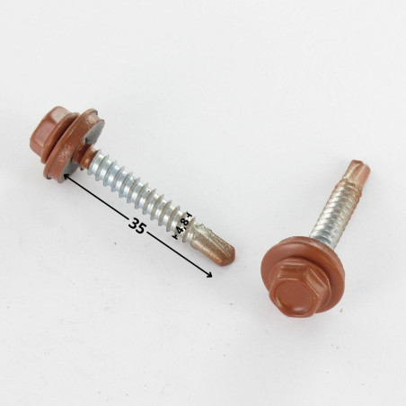 1 x Self Drilling Hexagonal Head 4.8X35 Neoprene Bonded Sealing Washer Epdm Zinc Plated Ral8004/Copper Brown