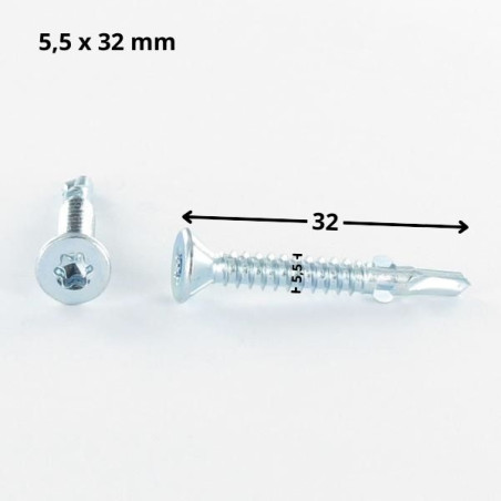 1 x Self Drilling Countersunk Head T25 5.5X32 Notched And Wings Zinc Plated