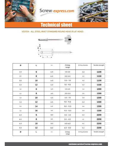 1 x Rivet Steel/ steel ZING 4X6 Thickness Of...