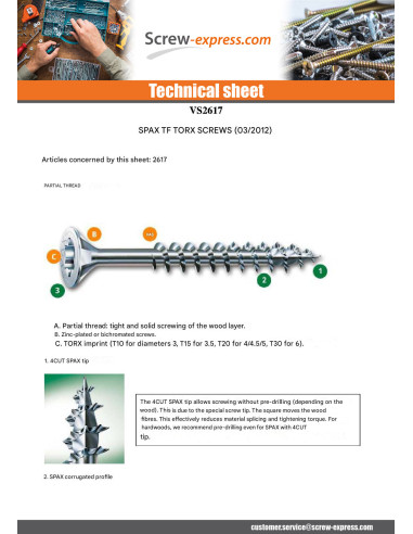 1 x Screw Spax Countersunk Head T10 3X40 Thread...