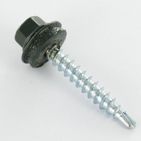 1 x Self Drilling Hexagonal Head 4.8X35 Neoprene Bonded Sealing Washer Epdm Zinc Plated Ral6007/Bottle Green