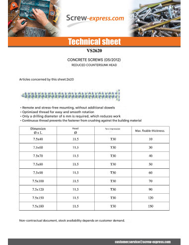 1 x Screw Concrete Countersunk Head Reduced...