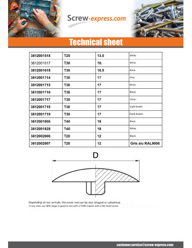 1 x Cover Cap Countersunk Head Torx T40 Head...