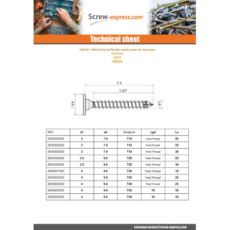 1 x Spax Wood Screw Flat Head 4X20 Full Thread T20 4CUT WIROX