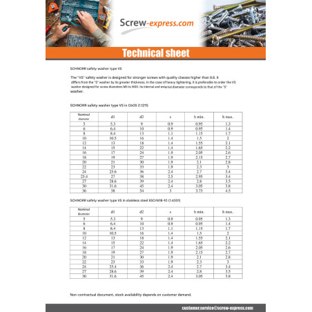 1 x Washer SCHNORR VS M12X18X2.1 426300 Zinc Plated
