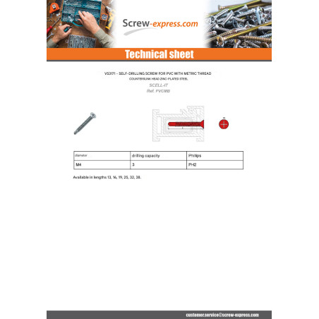 1 x Self Drilling Plastic Machine Countersunk Head Phillips 2 4X19 Zinc Plated