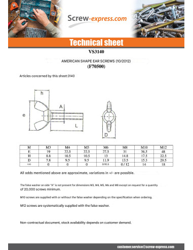 1 x Screw Wing M4X30 Form American Zinc Plated