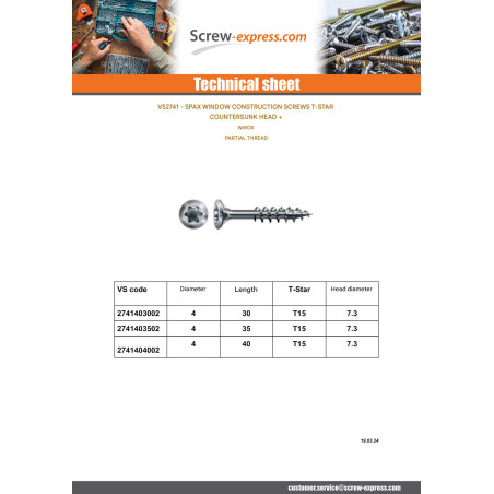 1 x Spax V.CONSTFENET Countersunk Head T-STAR T15 4X35 WIROX