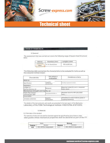 1 x Bolt With Nut Carpenter M16X300 Square Head...