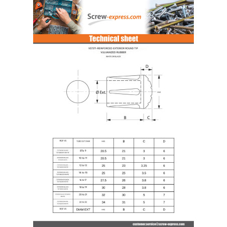 1 x Round, enveloping vulcanized rubber tip Black Linch Pin Tube 10 to 11