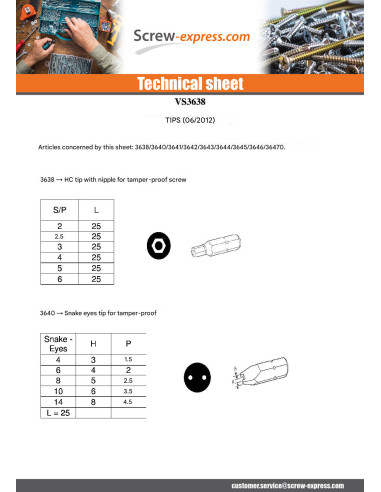 1 x Bit Security Screw HC+TETON M6 Hexagon...