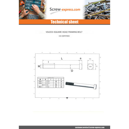1 x Bolt With Nut Carpenter M18X180 Square Head 30X30X13 Zinc Plated
