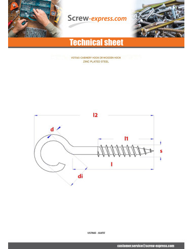 1 x Hook CUPBOARD 4X16 Thread Length: 10 Total...