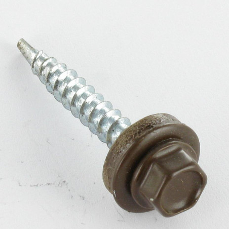 1 x Self Drilling Hexagonal Head 4.8X35 Neoprene Bonded Sealing Washer Epdm Zinc Plated Ral8028/Terra Brown