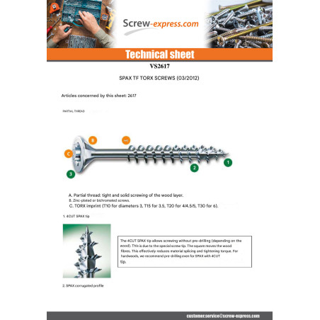 1 x Screw Spax Countersunk Head T40 8X380 Thread Length: 80 Partial Thread Wirox