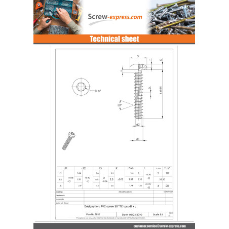 1 x Screw For Plastic Pan Head T20 4X18 Without Point Zinc Plated
