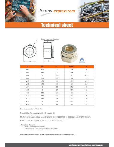 1 x Lock nut Double slit M6 DAH Zinc Plated