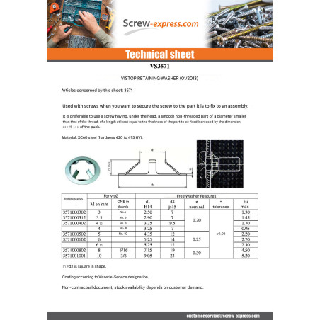 1 x Washer DETENTION VISTOP 8 REF91080132 Zinc Plated