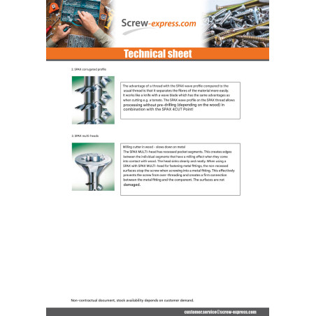 1 x Screw Spax Countersunk Head Pozi N°1 2.5X12 Head Diameter: 5.1 Full Thread WIROX micro screw