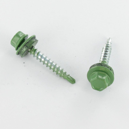 1 x Self Drilling Hexagonal Head 4.8X35 Neoprene Bonded Sealing Washer Epdm Zinc Plated Ral6011/Reseda Green