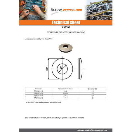 1 x Neoprene Bonded Sealing Washer Epdm Stainless Steel 4.8X14