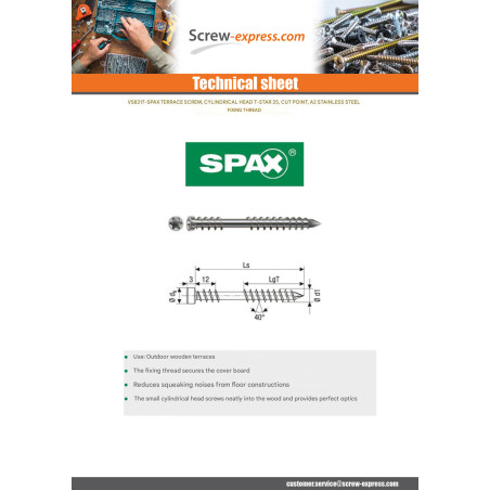 1 x Spax Decking Screw Pan Head T25 5X60 Stainless Steel A2