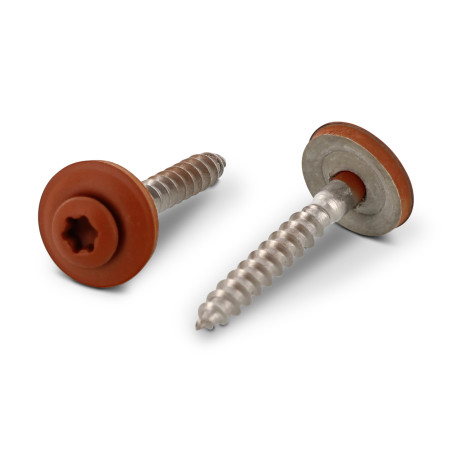 1 x Rsd Csk Woodscrews Bonded Sealing Washer Pan Countersunk Head T20 Stainless Steel A2 Ral8004/Copper Brown