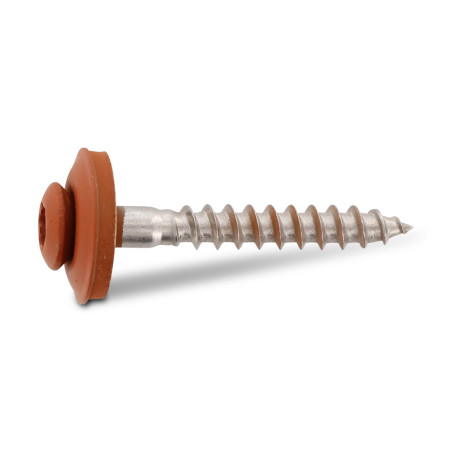 1 x Rsd Csk Woodscrews Bonded Sealing Washer Pan Countersunk Head T20 Stainless Steel A2 Ral8004/Copper Brown