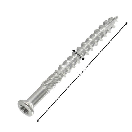 1 x Decking Screw TEKOR Pan Countersunk Head T25 5X50 cut Type 17 Drilling Point Stainless Steel Stainless Steel C1 AISI