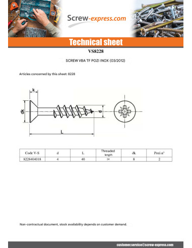 1 x Chipboard Screw Stainless Steel A2 Partial...