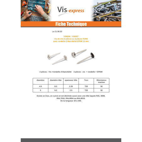 1 x Rsd Csk Woodscrews Bonded Sealing Washer Pan Countersunk Head T20 Stainless Steel A2 Ral8014/Sepia Brown 4.5X35