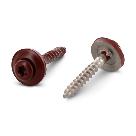 1 x Rsd Csk Woodscrews Bonded Sealing Washer Pan Countersunk Head T20 Stainless Steel A2 Ral3009/Oxide Red 4.5X60 Neoprene