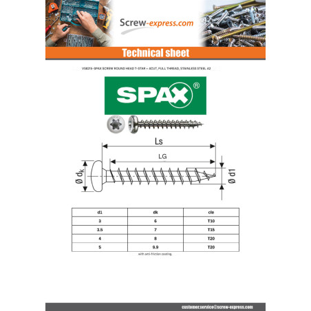 1 x Spax Wood Screw Round Head T-STAR+ T20 4X35 Stainless Steel A2