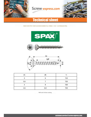 1 x Spax Wood Screw Pan Countersunk Head T-STAR...