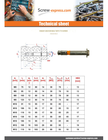 1 x Bolt With Nut Anchor M8X105 With Machine...