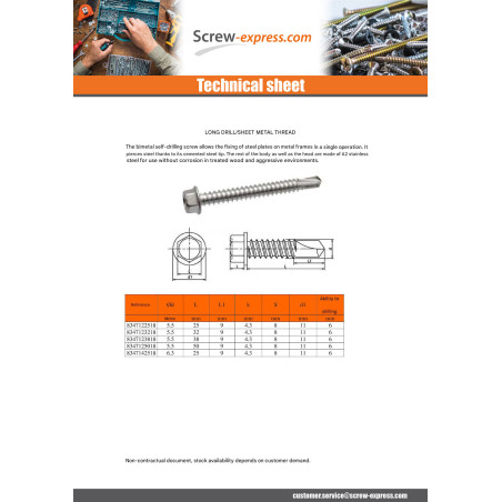 1 x Self Drilling Bimetal Hexagonal Head Flange Drill SHORT 4.8X20