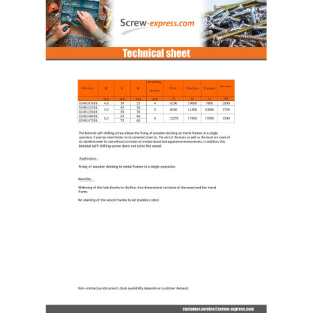 1 x Self Drilling Bimetal Countersunk Head With Serration T25 4.8X38