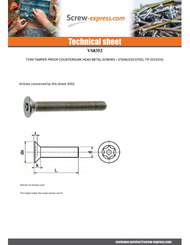 1 x Machine Screw Stainless Steel A2 Security...