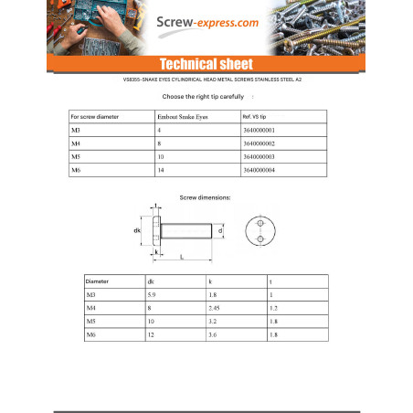 1 x Machine Screw Security Pan Head SNAKE EYE M5X20 Stainless Steel A2 EMBT10