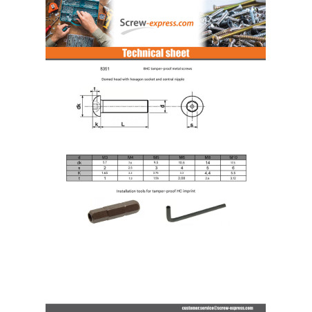 1 x Machine Screw Security HC+TETON M3X16 Stainless Steel A2 micro screw